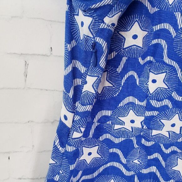 Boden Star Print Blue White 100% Linen Dress Size 4 Petite July 4th Patriotic - Picture 8 of 9